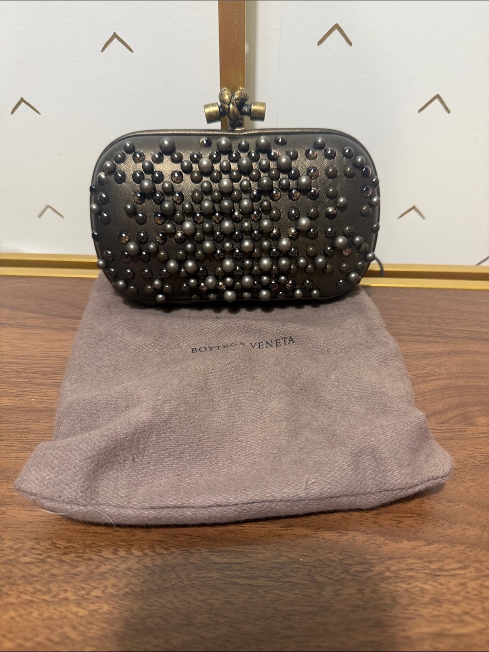 Bottega Veneta Classic Knot bronze Studded Clutch Bag